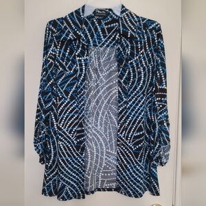 Notations Chic Blue and White Patterned Top